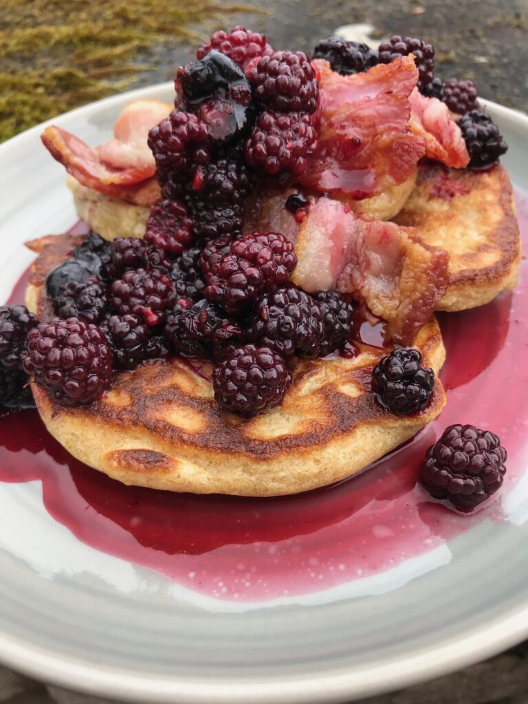 Mulika pancakes with bacon and raspberries